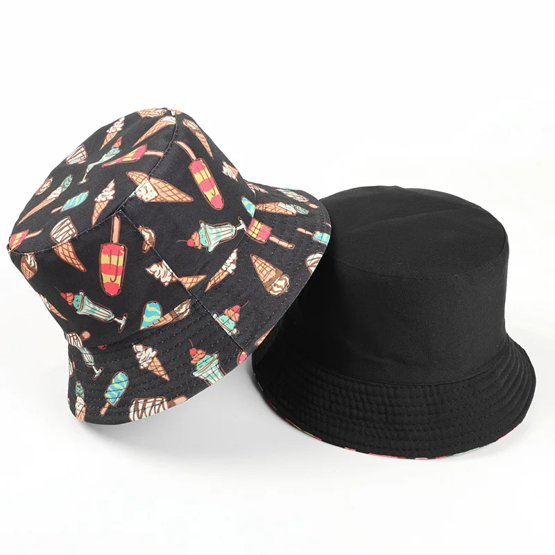 2020 Four Seasons Cotton Ice Cream Cake Print Bucket Hat Fisherman Hat Outdoor Travel Cap for Men and Women 296