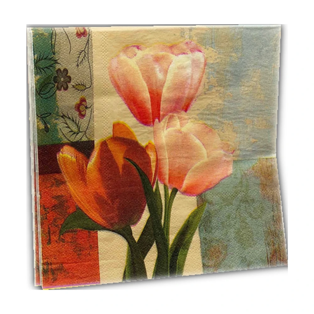 

33*33cm 20pcs/lot Tulip Flowers Grass Servilletas Decoupage Wedding Party Paper Napkins Home Vintage Floral Birthday Decoration