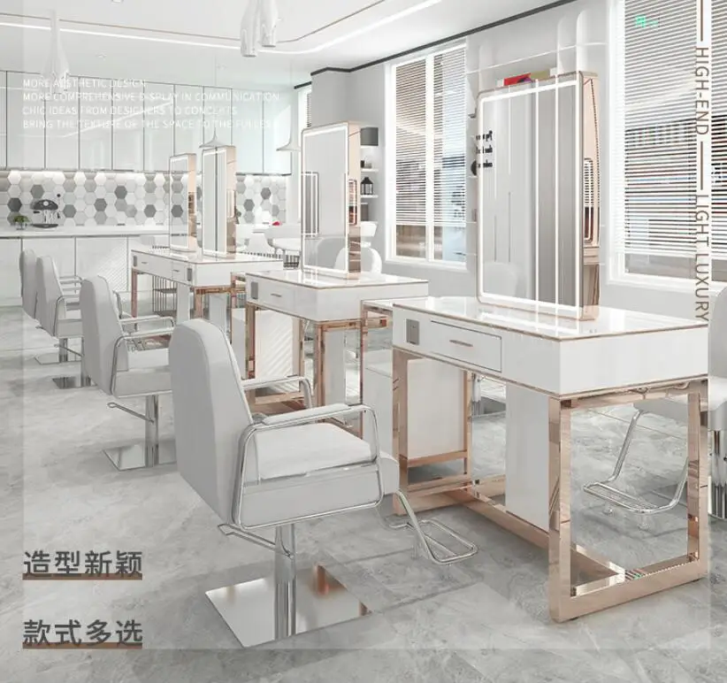 Barber shop mirror table hairdressing shop mirror cabinet integrated hair salon special photo studio makeup mirror