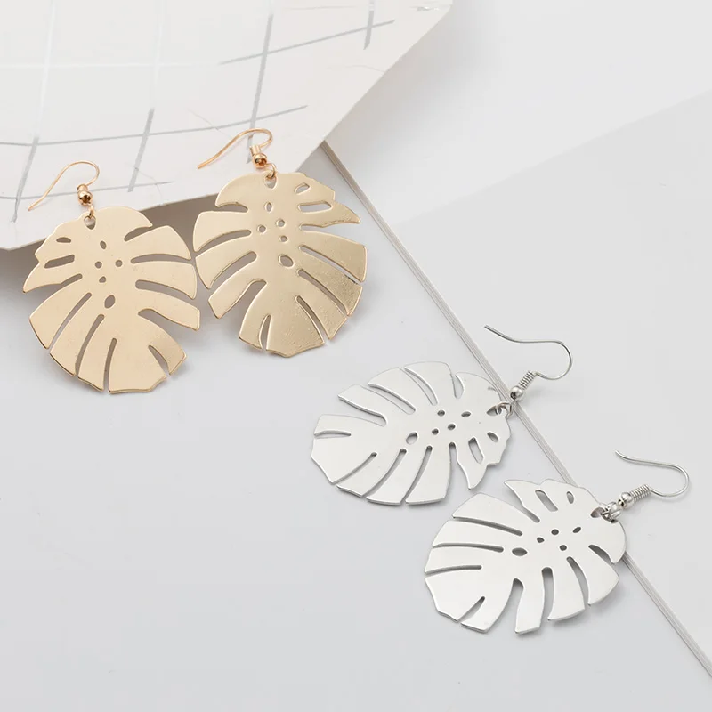 New Monstera Leaf Statement Dangle Earrings for Women Colorful Acrylic Metal Drop Earrings Exaggerated Ear Jewelry pendientes