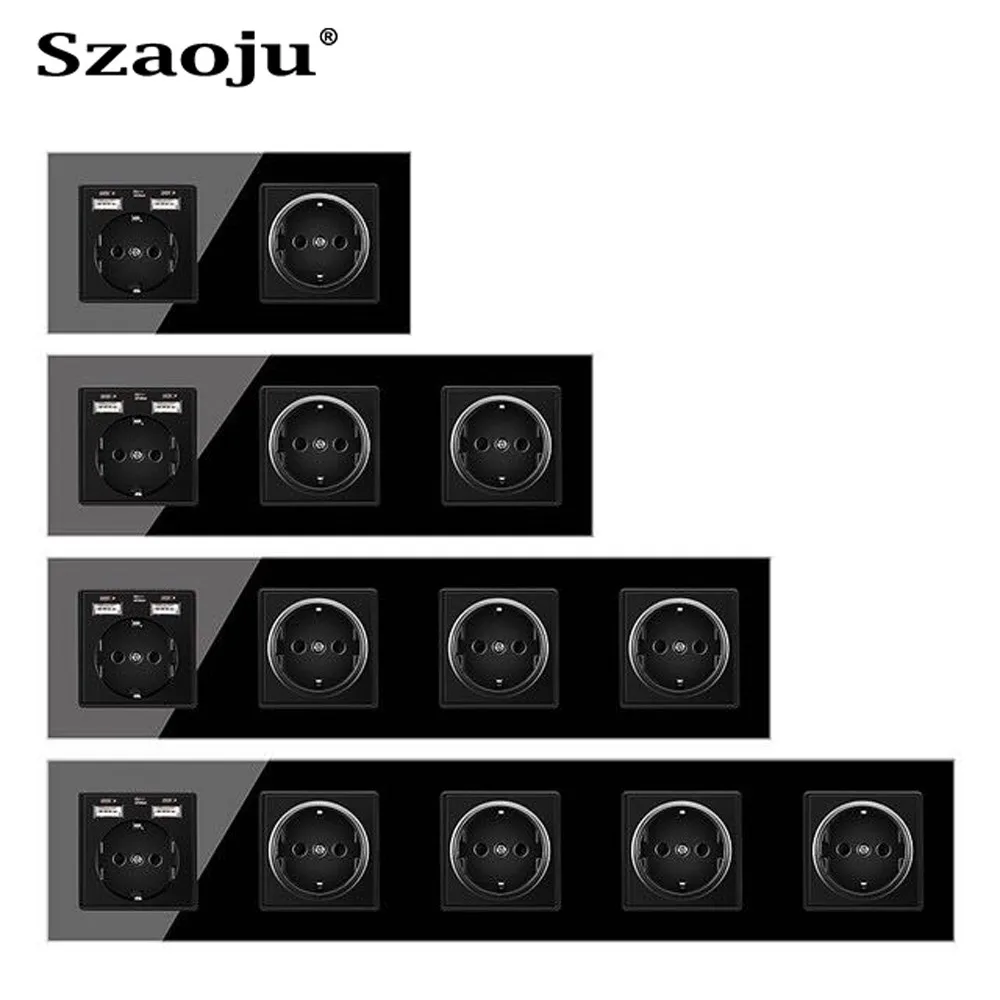 

Szaoju EU 16A Power Socket With USB Wall 2.1A USB Socket AC110-250V LED Crystal Glass Panel Smart Life Home LED Lndicator