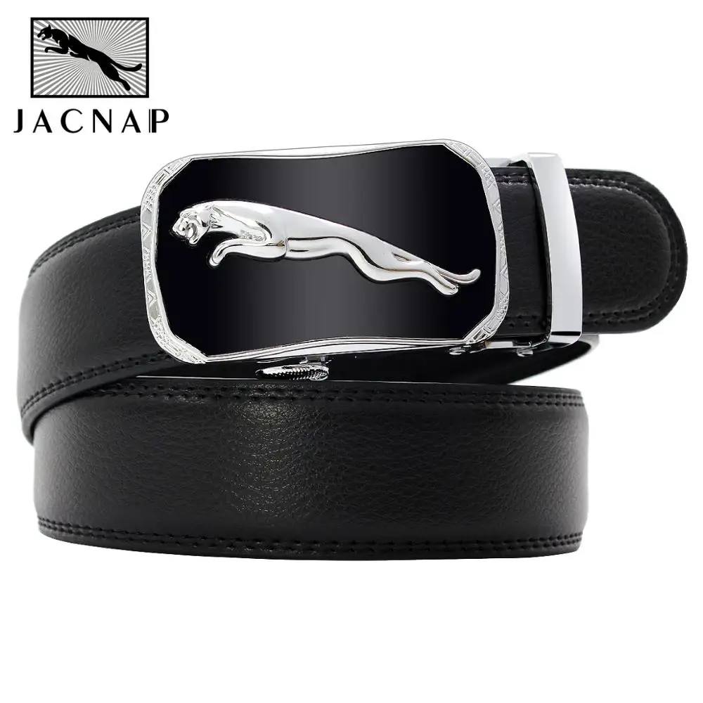 JACNAIP Men Leather Belt Black Gold Leopard Automatic Buckle Belts Genuine Cow Leather Adjustable Ratchet Belt For Men 3.5cm