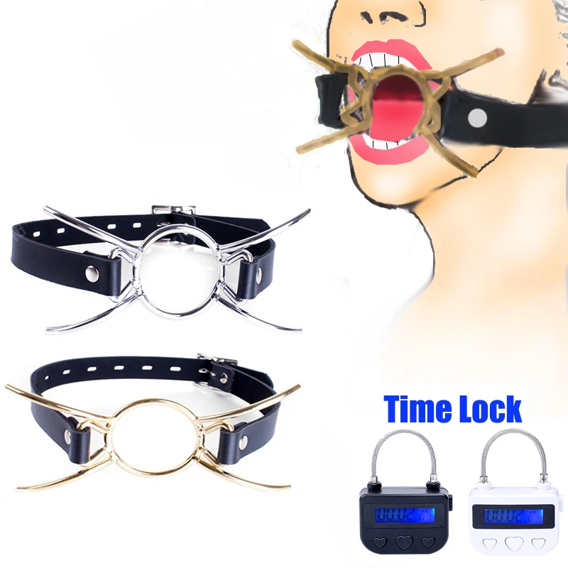 Oral Fixation Metal O Ring Open Mouth Spider Gag,Leather Restraint Bdsm Bondage Time Lock Slave Fetish Mouth Gags Adult Sex Toys