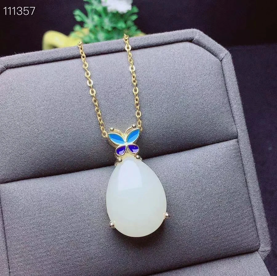 KJJEAXCMY fine jewelry natural white jade 925 sterling silver new women pendant necklace support test luxury lovely