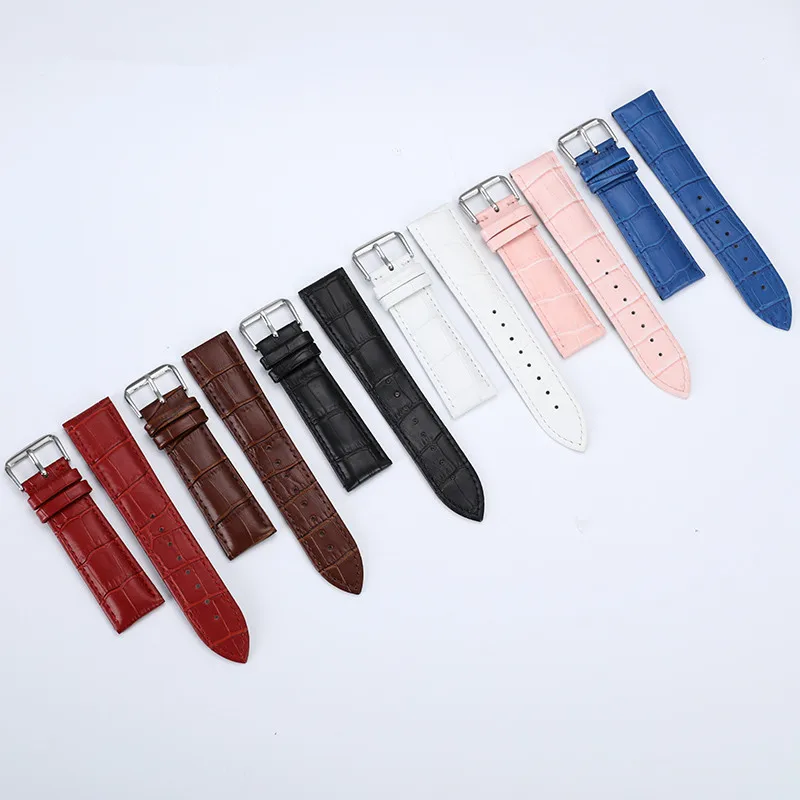 13 14 15 16 17 18 19 20 22 mm Genuine leather watchband watch belt strap wristwatches band female red white black