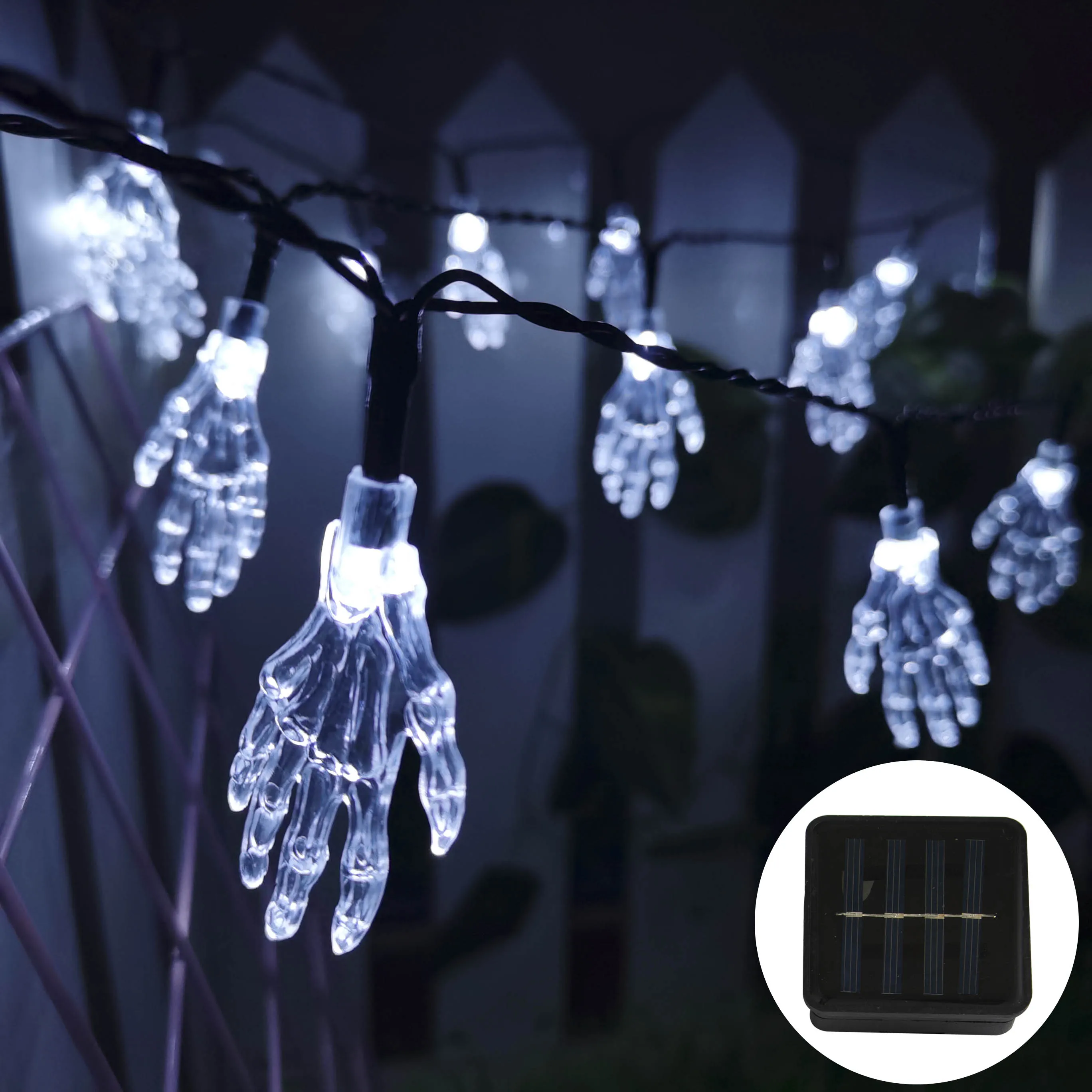 

LED Halloween Party Decor Hand Bone Fairy Lights Solar Powered Outdoor Waterproof Garland Horrific Atmosphere Garden Decoration