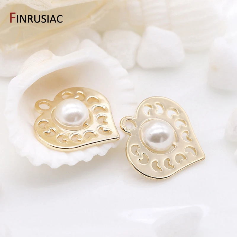 

14K Gold Plated Handmade Pearl Beads Heart-shaped Pendant For Jewelry Making DIY Earrings Necklace Pendants Charms