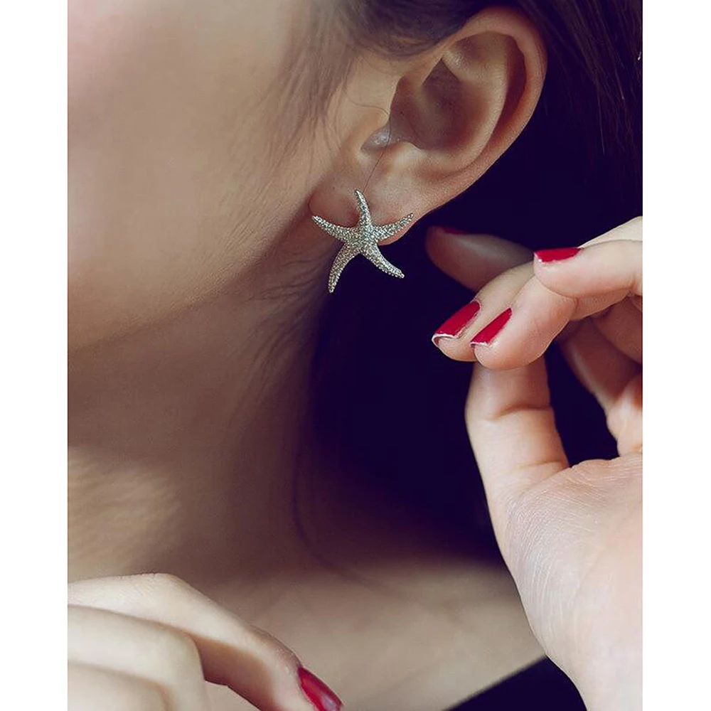 CAOSHI Trendy Female Starfish Earrings for Party Fashionable Design Accessories with Dazzling Zirconia Daily Wearable Jewelry