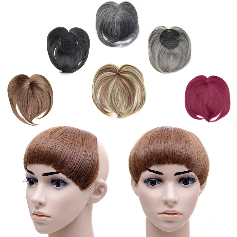 Jeedou Synthetisch haar Pony Stompe knal Clip-on haarverlenging Valse pony Zwart Bruin Dameshaarstukjes