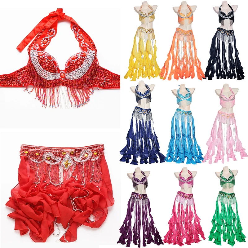 

Beaded Bra Waist Chain Belly Dance Costume Women Dancer Outfit Professional Belly dancing Clothes tassel Belly dancing Bra Belt
