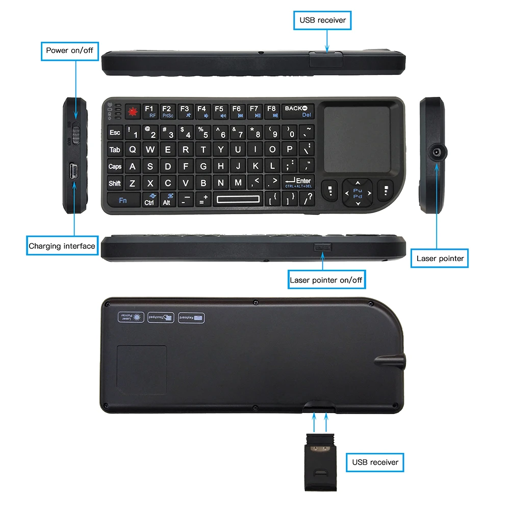 A8 3 In 1 Mini Handheld 2.4G RF Wireless Keyboard With Touchpad Mouse For PC Notebook Smart TV Box Spanish Russian English