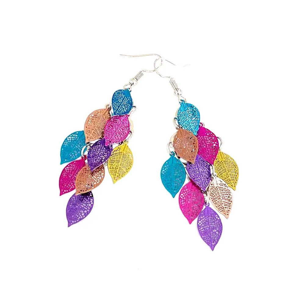 2022 Trend Bohemia Mix Color Straight Leaf Earrings Gorgeous Long Dangle Earrings for Women Fashion
