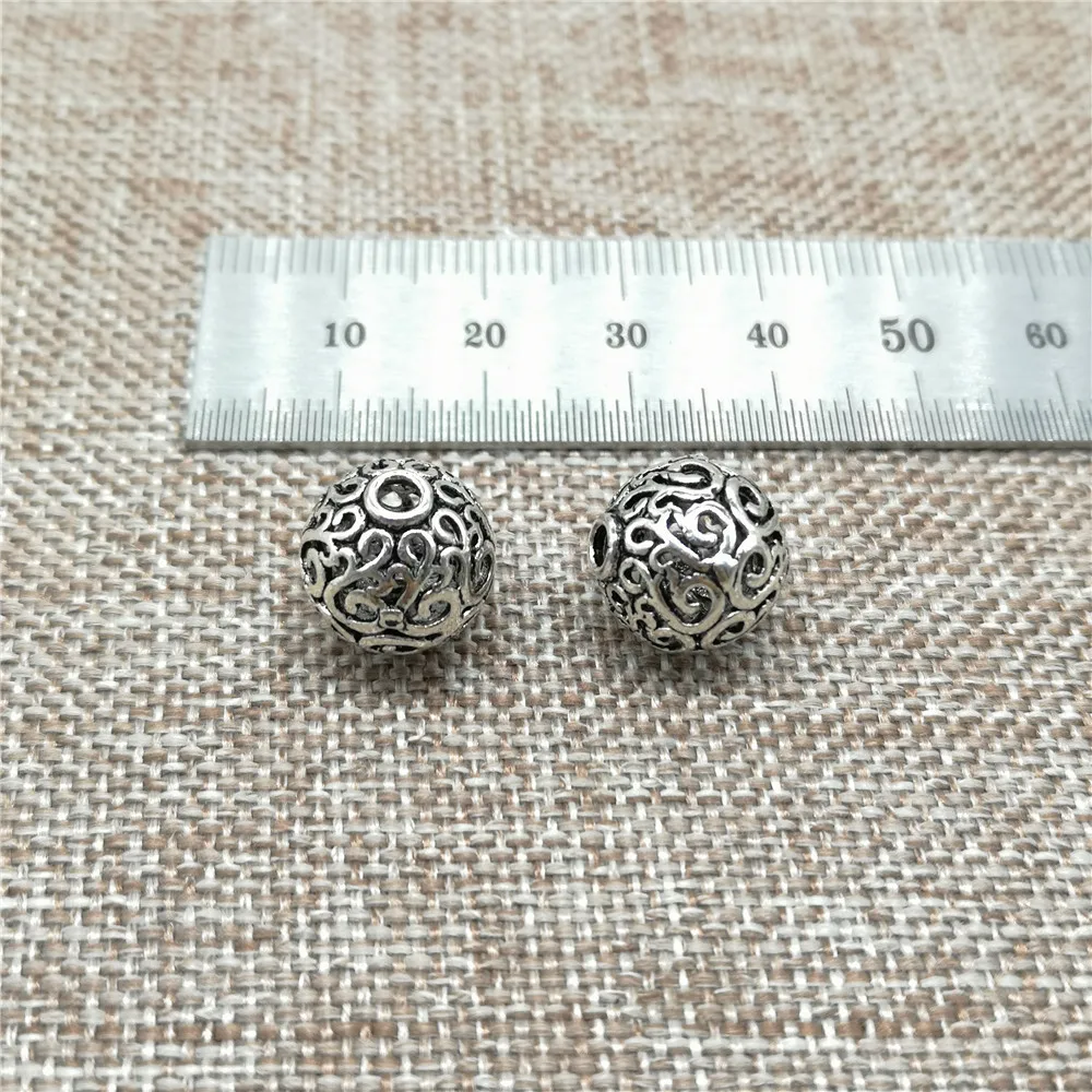 1 Piece of 925 Sterling Silver Hollow Spiral Round Beads 12mm for Bracelet Necklace