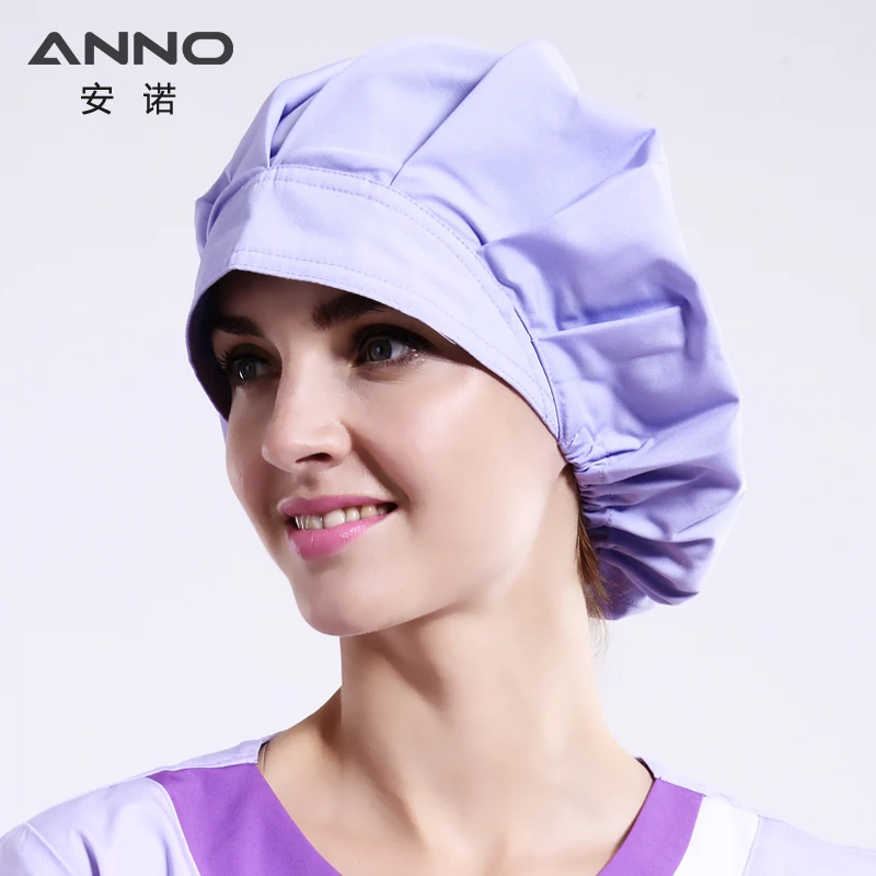 ANNO Solid Color Scrubs Caps Women Hospital Doctor Nurse Work Hats Bouffant Nursing Cap with Sweatband Long Hair Head Dress