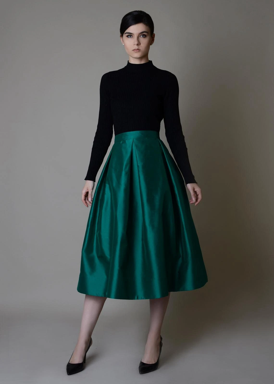 Elegant Silk Slip Skirt Midi-Long Green Skirt Satin Bias Cut Stretch Silk Skirt Silk Clothing Silk Basics Midi Pencil Skirt