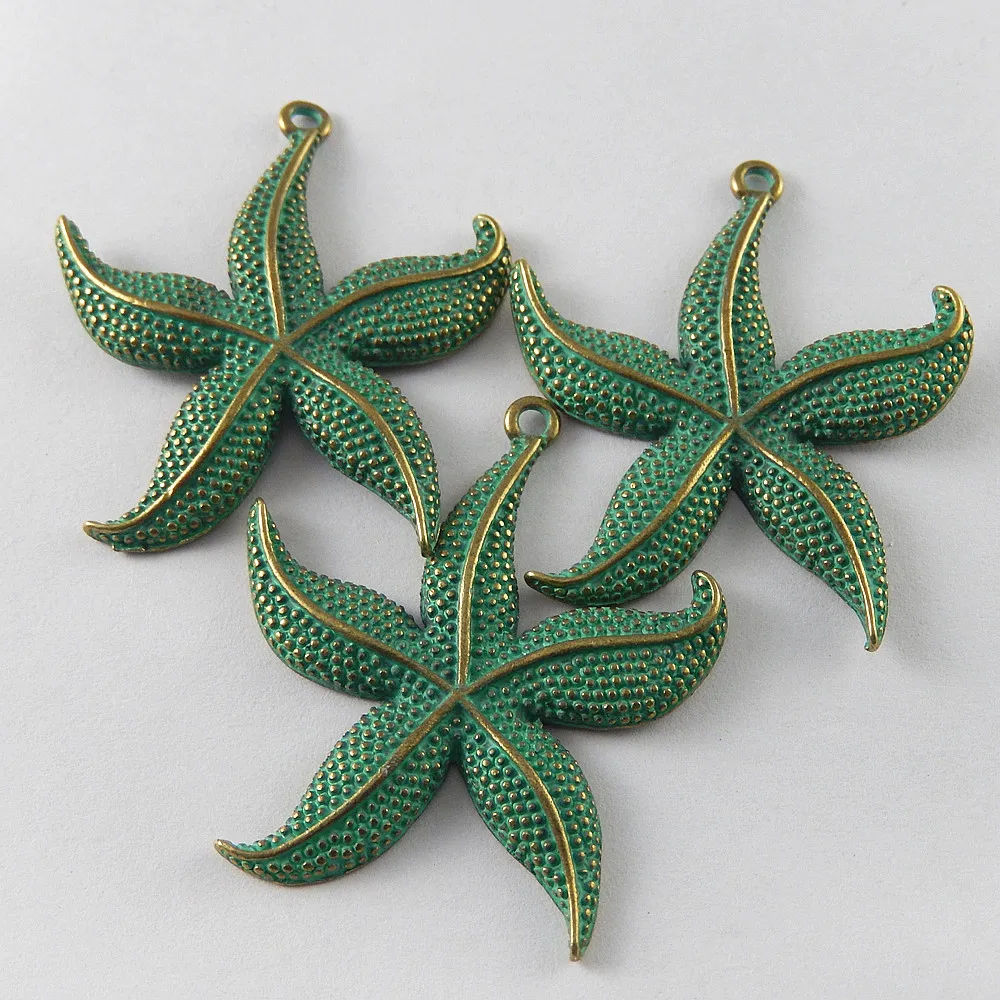 5PCS Star Pendat Patina Verdigry Patina Brass Starfish Charms Pendants For Jewelry Finding Making Necklace Accessory  48*43*3m