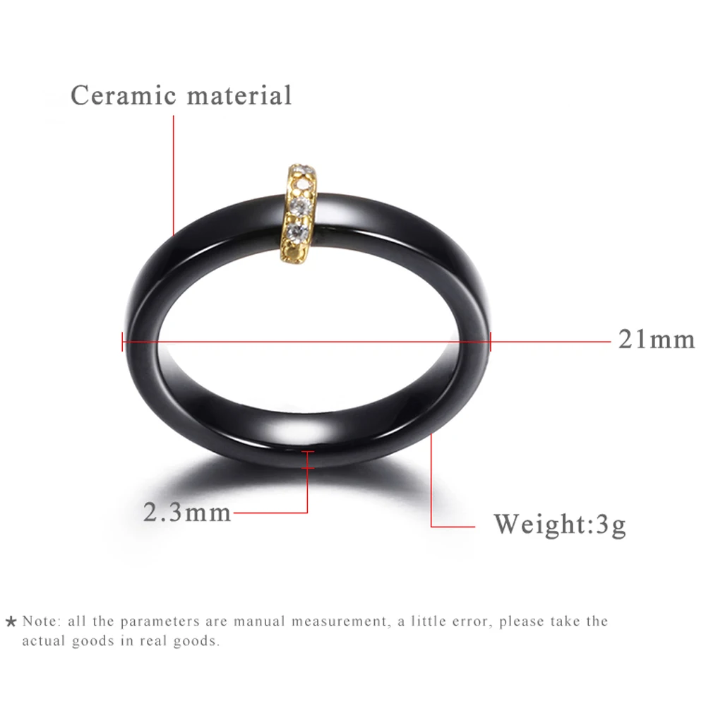 New Smooth Ceramic Ring Cubic Zirconia Stone Black And White Color Women Jewelry Engagement Wedding Band Gifts For Women