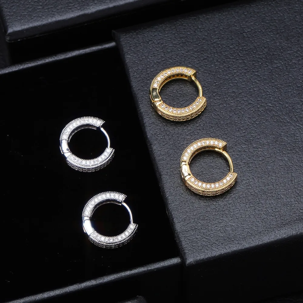 TOPGRILLZ Hip Hop Cubic Zirconia Ice Out Stud Earring Bling Fully Iced CZ Huggie Round Earrings For Men Women Jewelry