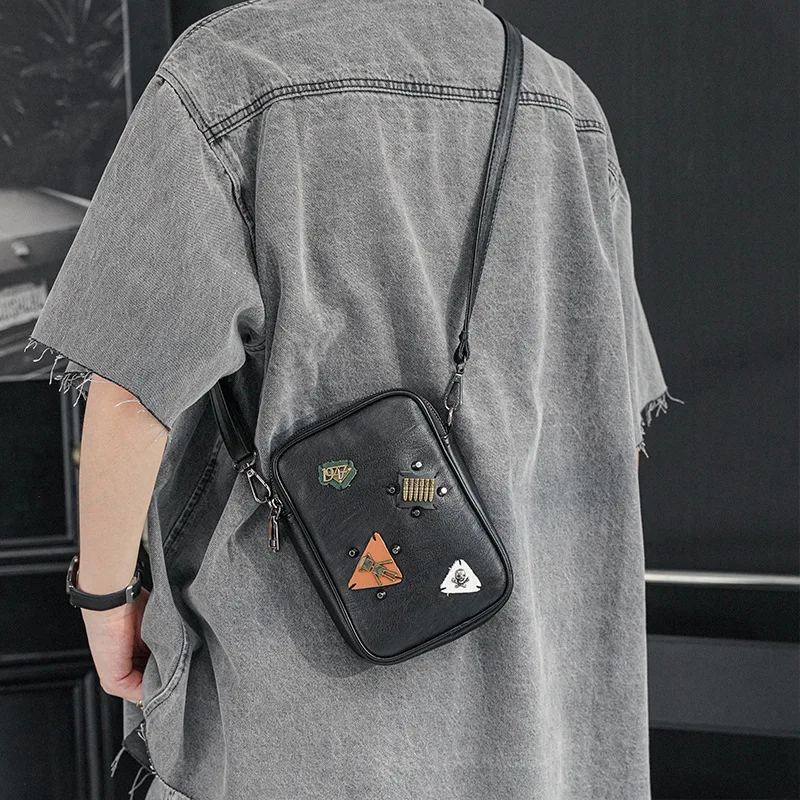 Mini Crossbody Bag Men Fashion Badge Shoulder Bag Male PU Leather Mobile Phone Bag Crossbody Bag Men Messenger Bags Handbag