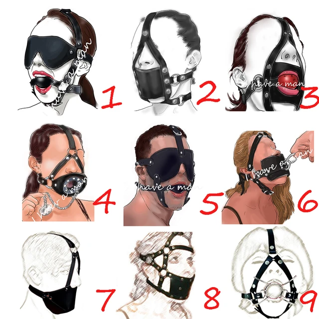 Leather Head Face Mask Mouth Gag,bdsm Bondage Silicone Gag Ball ,harness  Strap Blindfold, Sex Toys For Couples - Adult Games - AliExpress