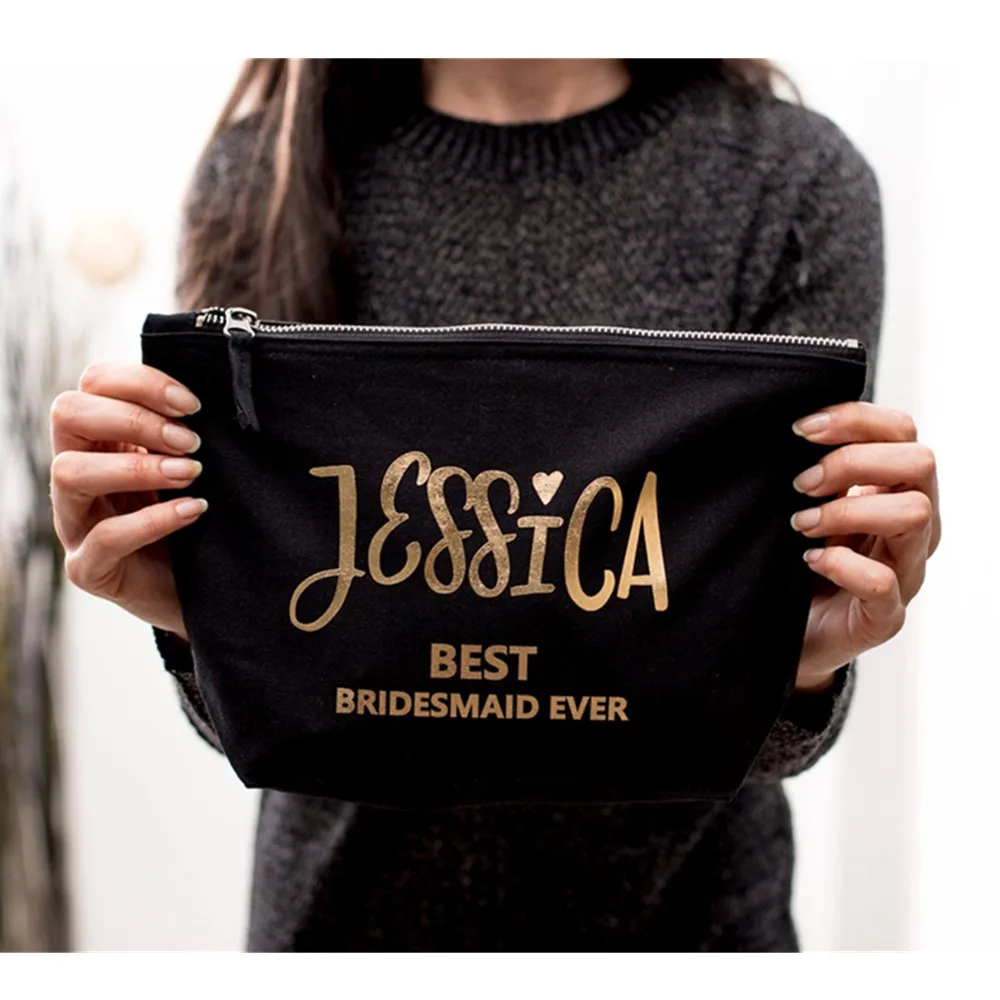 

Personalized Bridesmaids Gifts Makeup Bag GOLD SILVER Bridal Party Cosmetic Bags Gifts Bridesmaid Gift Bags Canvas Makeup Bags