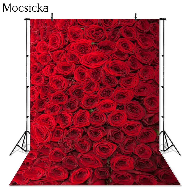 Valentine's Day Photography Backdrops Red Rose Flower Bridal Shower Wedding Photocall Child Birthday Photo Background Photozone