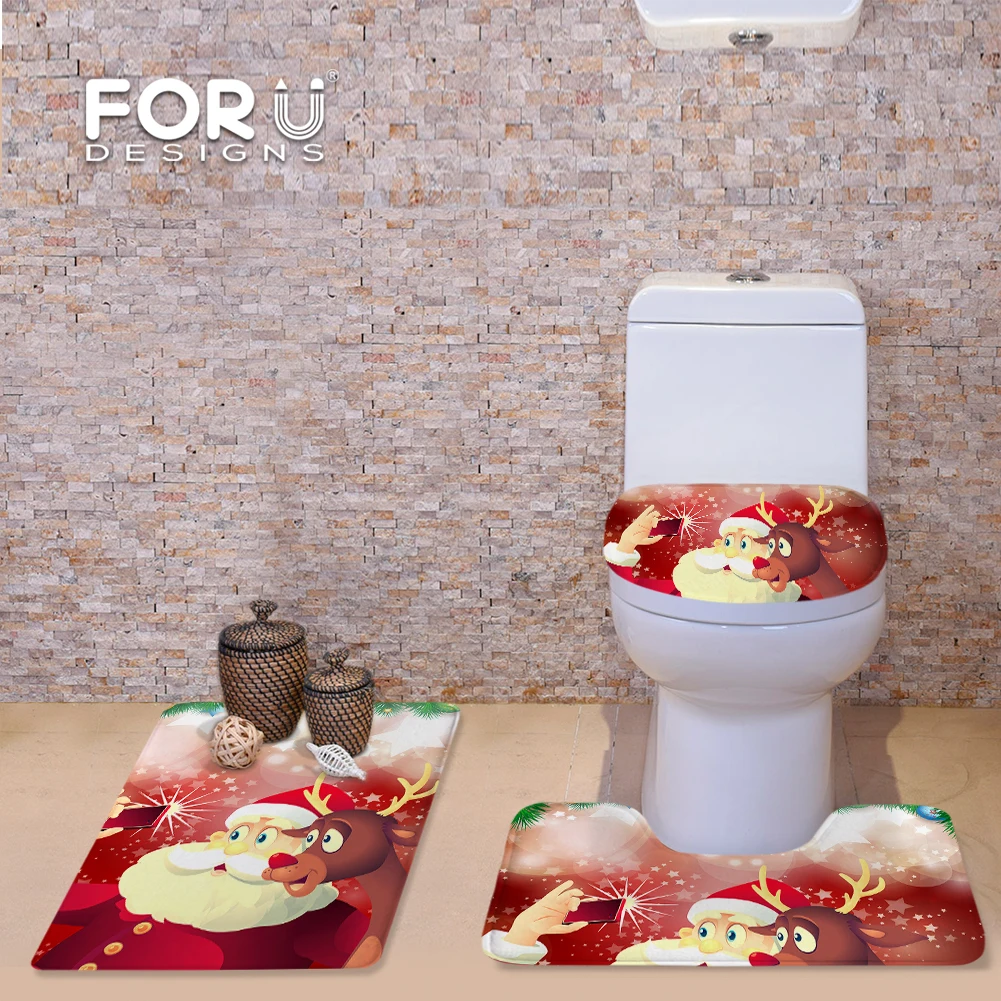 

Home Toilet Seat Cover Absorption 3Pcs Set Carpet Santa Claus Xmas Decor Bathroom Mat Anti-Slip Entrance Doormat Floor Rug Water