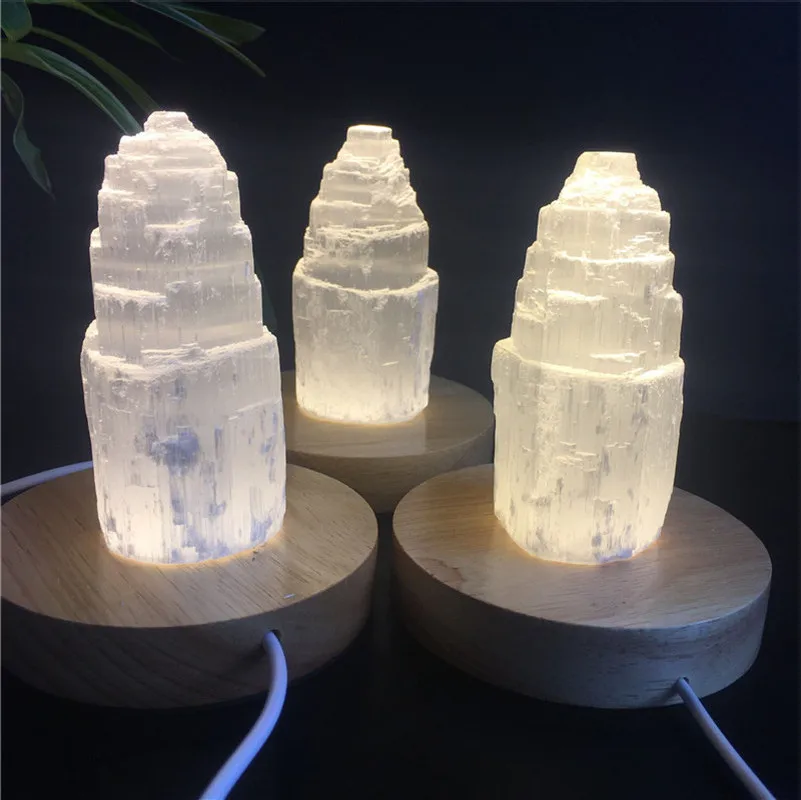 Natural quartz crystal selenite tower lamp reiki healing home decor mineral specimen collection