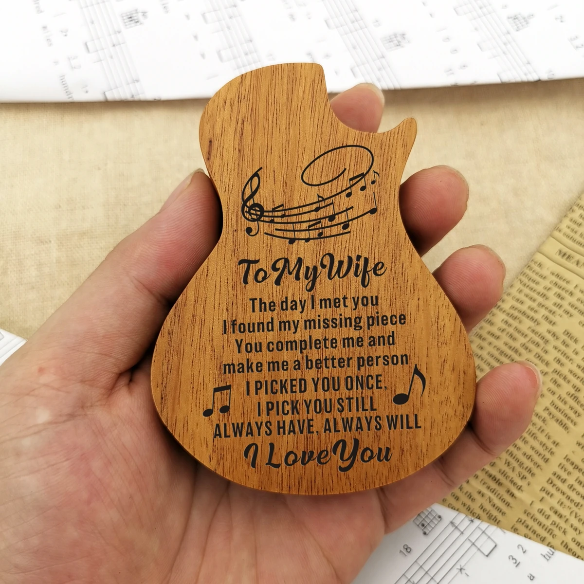 To My Wife Carving Wooden Pick Box Wooden Guitar Pick Box Contains Box Mediator For Guitar Accessories