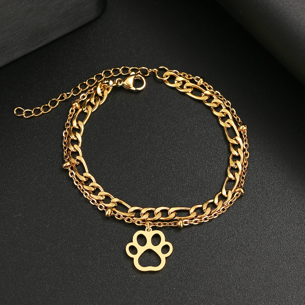 Stainless Steel Chain Bracelet New Trendy Classic Dog Paw Bracelets Pendant For Men Women Jewelry Party Friends Gifts Wedding