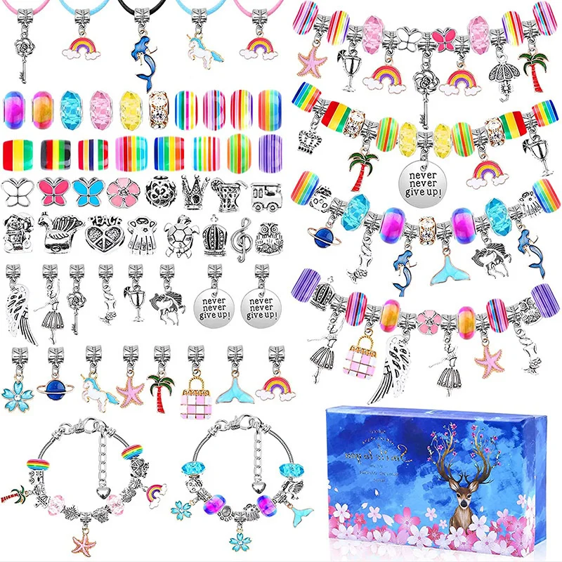 

112 PCS Christmas Jewerly Making Kit Charm Bracelet Necklaces Present Pandora Alloy Beads Set DIY Child Bracelet Accessories