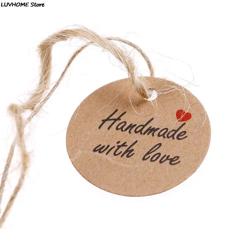 100Pcs Handmade with Love Labels Hang Tags Blank Kraft Paper with 20m String Tag Labels Party christmas Favors Gifts