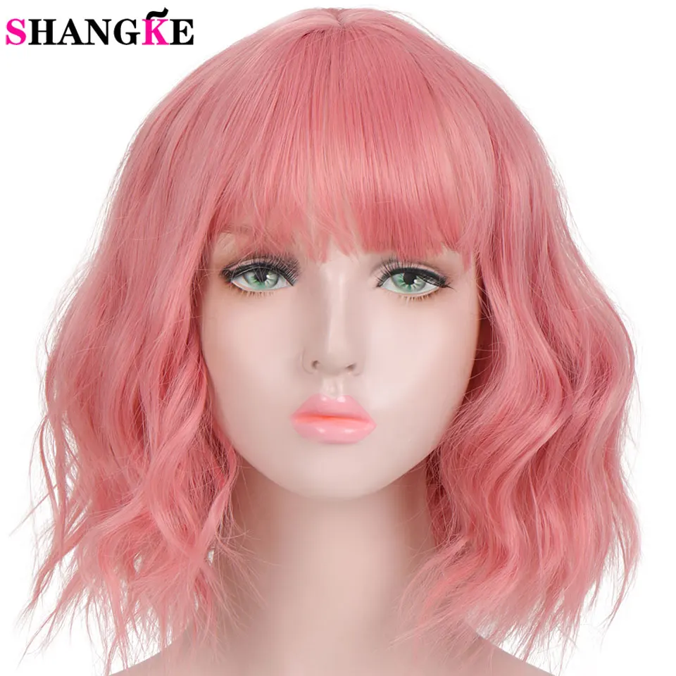 SHANGKE Synthetic Short Water Wave Cosplay Bob Wig with Bangs Heat-resistant Fiber Lolita Wigs For Women Daily Women\'s wigs