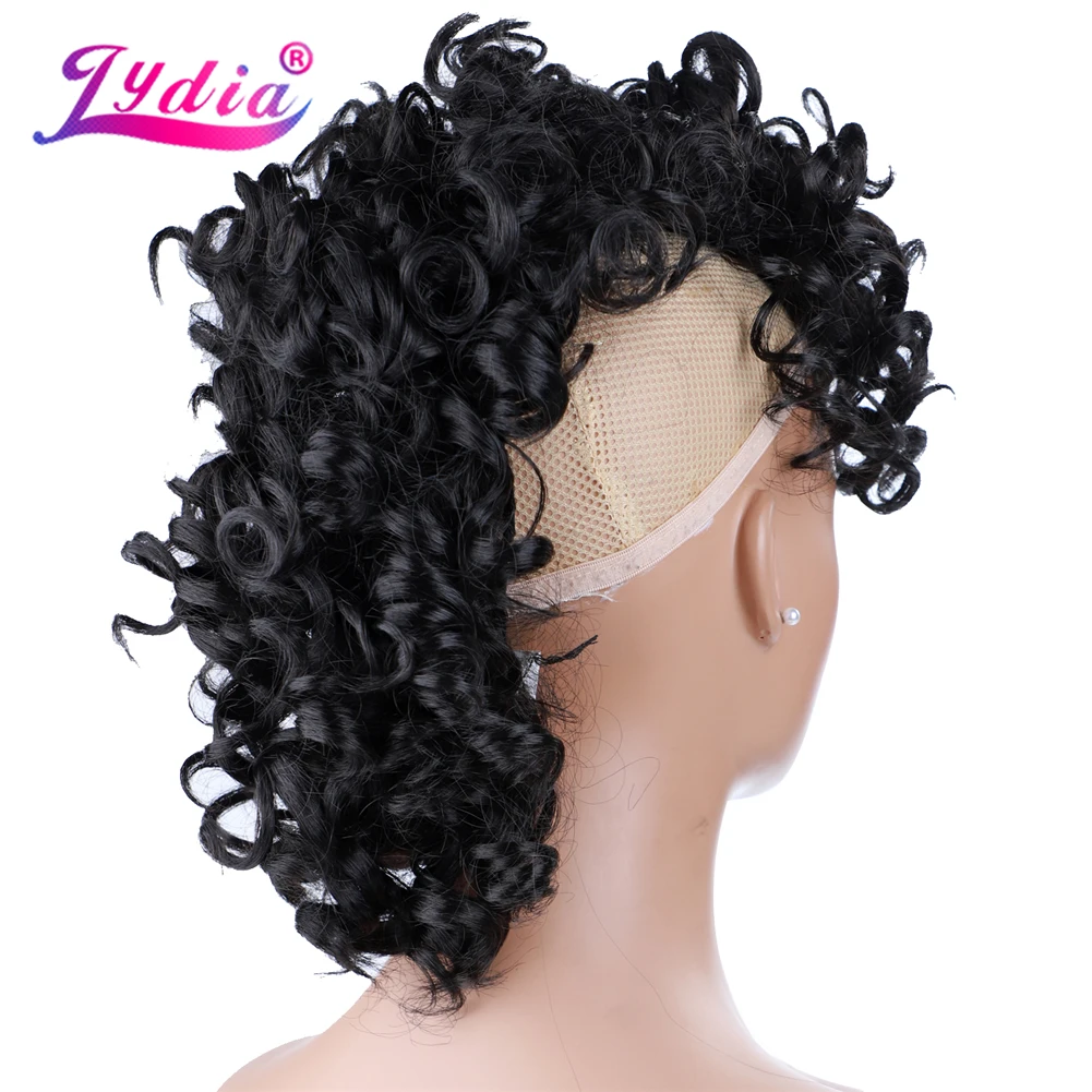 Lydia Synthetic High Puff Afro Short Curly Middle-Part Wig Clips in Hair Extension African American 90g/PCS Hairpiece Chignon