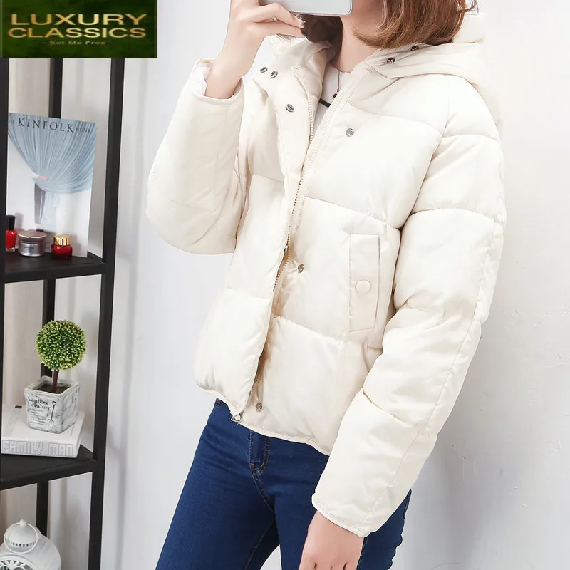 

Women 2021 Winter Jacket Thick Cotton Coat Hat Hooded Short Parkas Korean Fashion Ladies Warm Tops Chaqueta Mujer LWL893