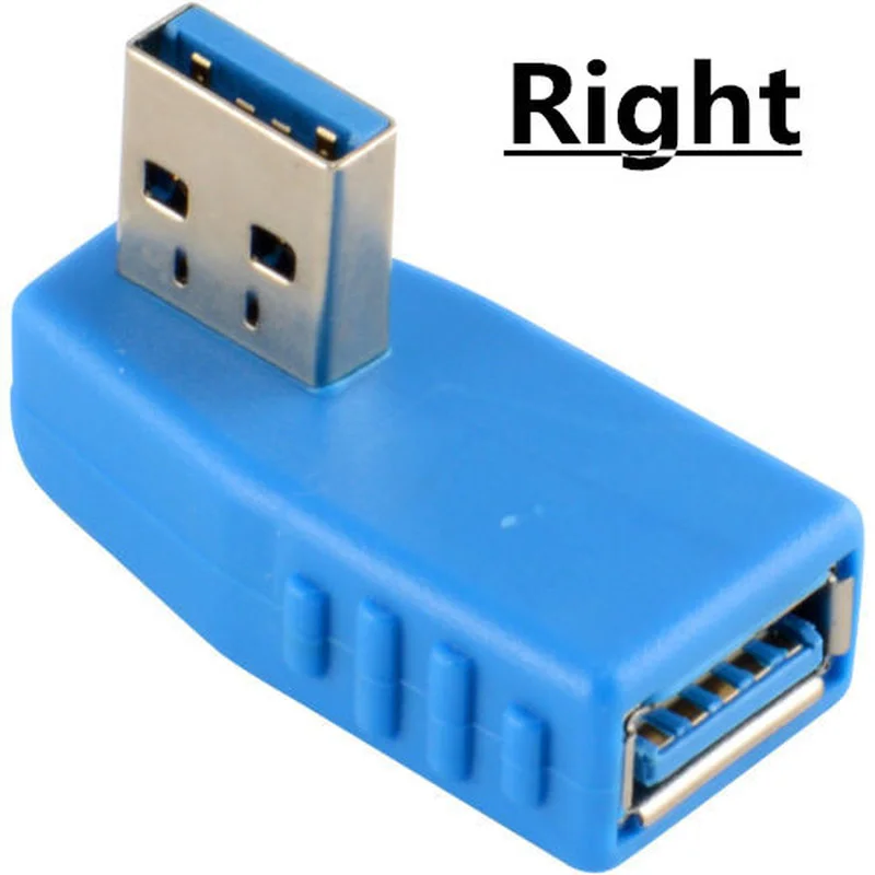 Blue 90องศาแนวตั้งด้านบนซ้ายและขวามุม USB 3.0ชายหญิง M/F Adapter Connector converter