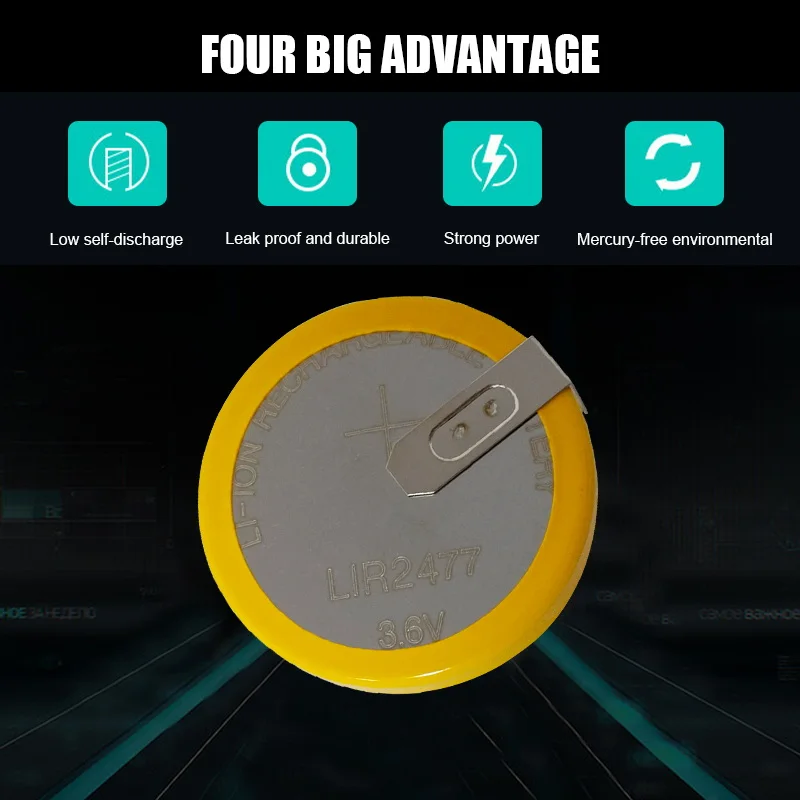 Перезаряжаемая литиевая батарея LIR2477, 2 шт., 3,6 В, горизонтальная, может заменить CR2477 сварной кнопкой