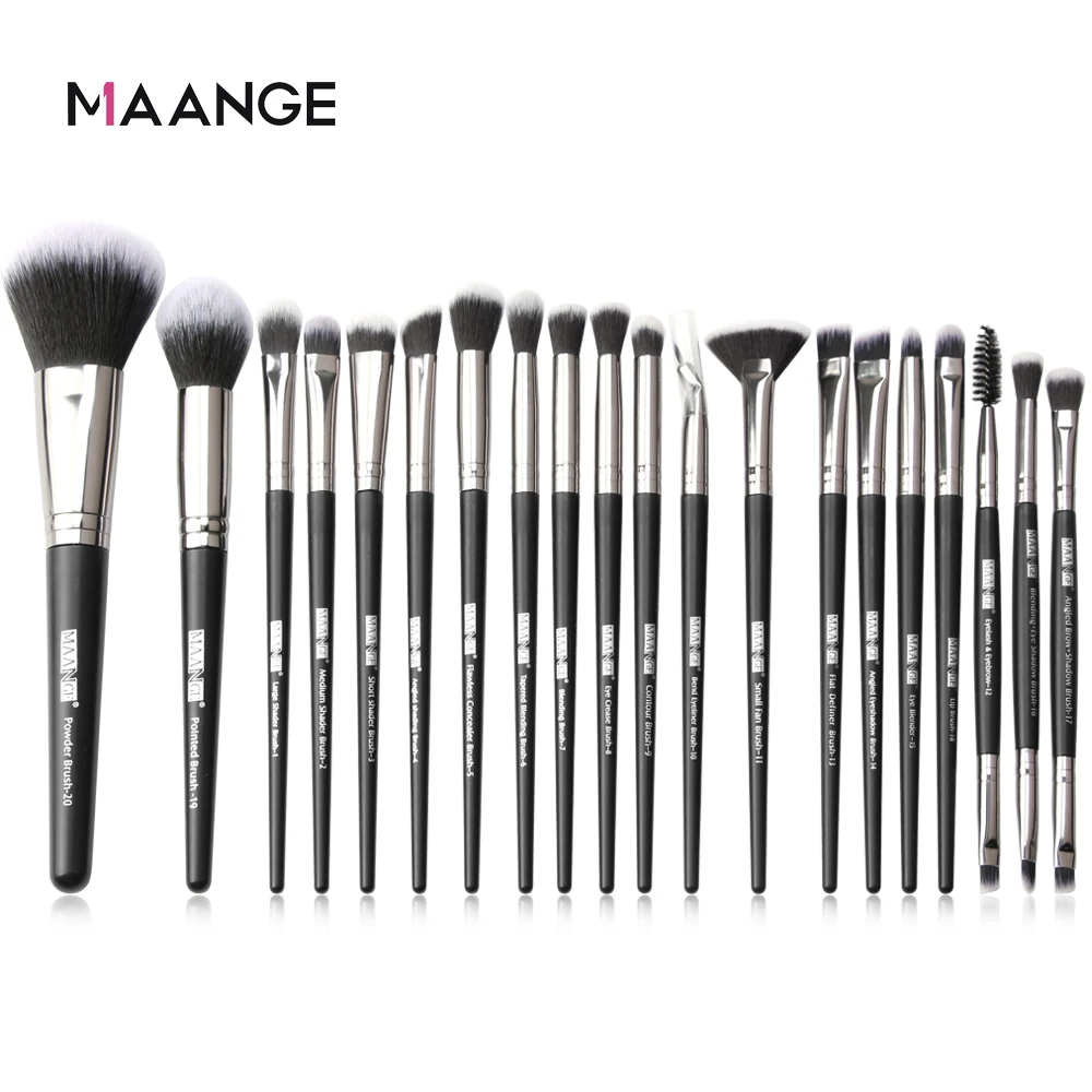 MAANGE Pro 12/18/20 PCS Makeup Brushes Set with Bag +1Pcs Sponge Beauty Powder Foundation Eyeshadow Make Up Brush Synthetic Wool