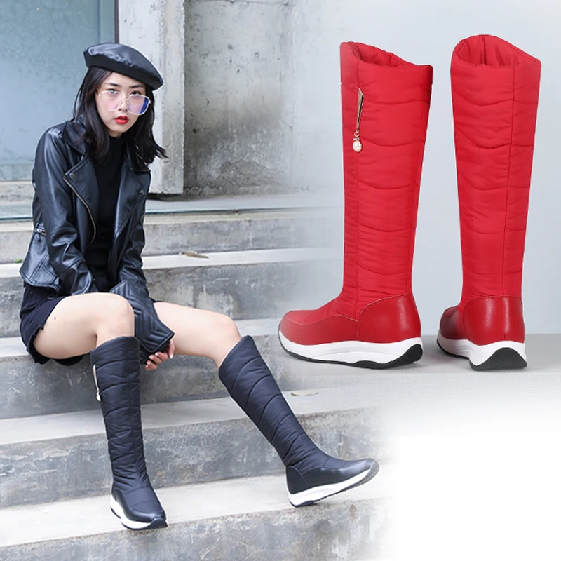 Women\'s Waterproof Snow Boots Mid-Calf Non-slip Winter Warm Cotton Down Shoes High Rain Boots Ladies 2020 British Drop Shipping