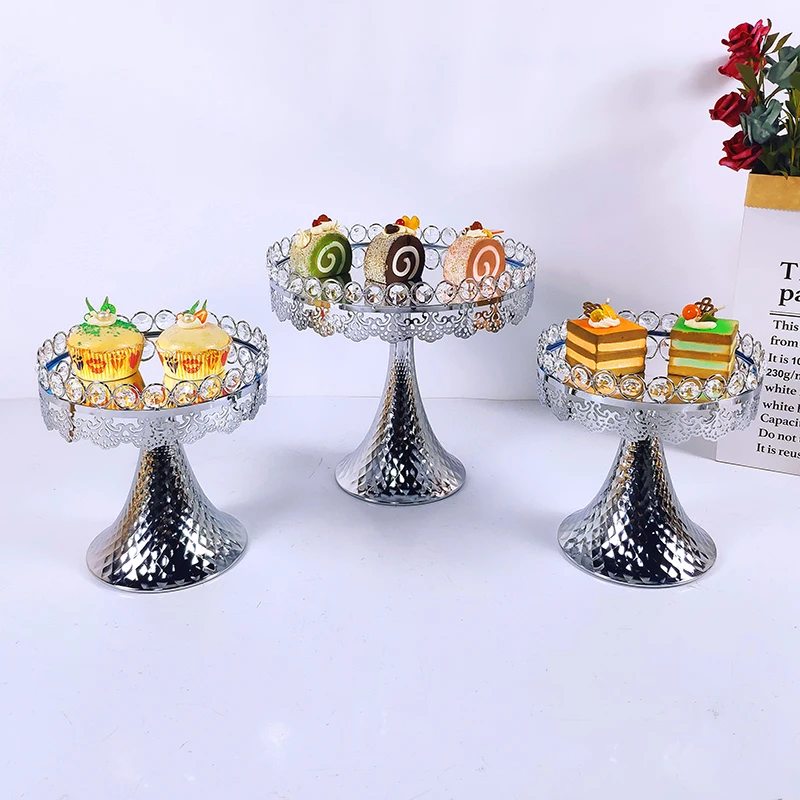 Electroplating Silver Wedding Crystal Cake Stand  Party Acrylic Mirror Tray  Dessert Decoration Metal Cupcake