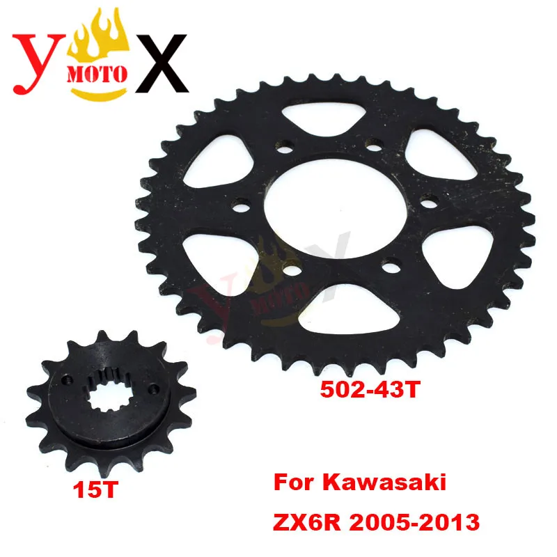 

ZX-6R Motorcycle Front & Rear Set 15T 520-43T Chain Sprocket Gear Steel For KAWASAKI Ninja ZX6R ZX636 636 2005-2013 2006 2007 08