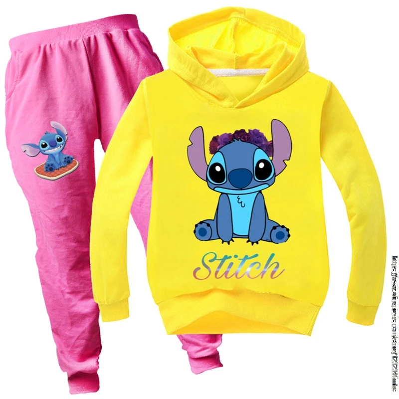 Stitch Tops+Pants 2Pcs Set Girl Boys 2-15Y Children Cartoon Anime Suit Autumn Spring Clothes Kids Baby Tracksuits