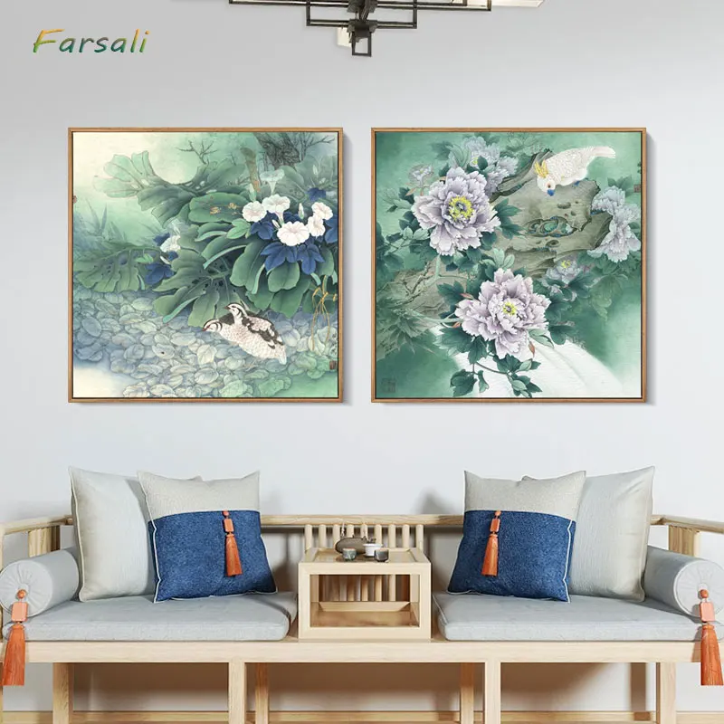 Ancient Chinese Painting Print Canvas Lotus Pond Koi Fish Wall Art Pictures For Living Room Study Decor No Frame