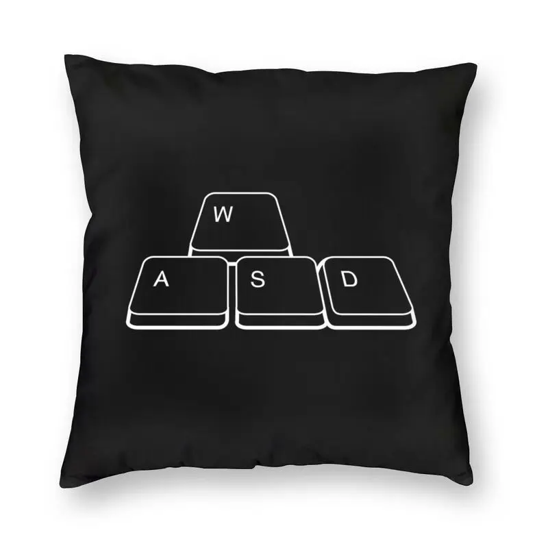 WASD Keys Cushion Cover 45x45 Decoration 3D Printing Keyboard Video Game Throw Pillow Case for Car Two Side