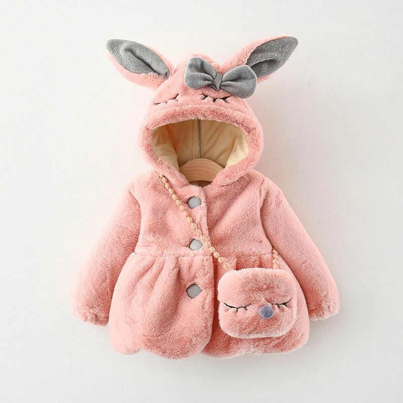 Winter Newborn Baby Girl Clothes Cute Rabbit Ear Plush Baby Jacket Christmas Girls Fur Coat Snowsuit Warm Hooded Infants Outwear