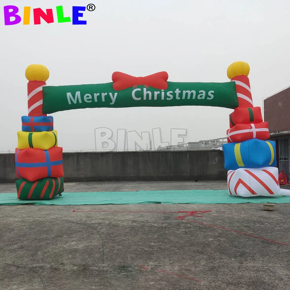 

9m Large Outdoor Xmas Gift Box Design Inflatable Christmas Archway Blow Up Entrance Arch For Court yard Party Decoration