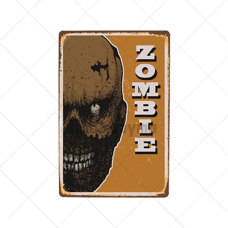 Danger Zombies Zone Retro Sign Metal Plaque Vintage Bar Pub Wall Decorative Plates Funny Poster Home Decor 20x30 CM