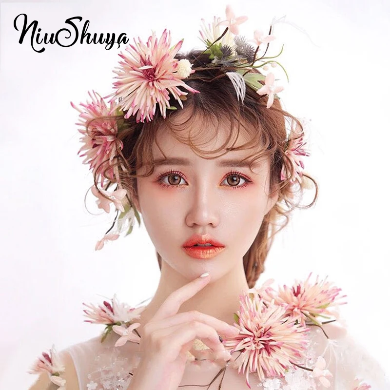 

NiuShuya Boho Romantic Pink flower Bridal Hairpins Wedding Floral Women Stimulation Flower Hairpins Brides Hair Accessories