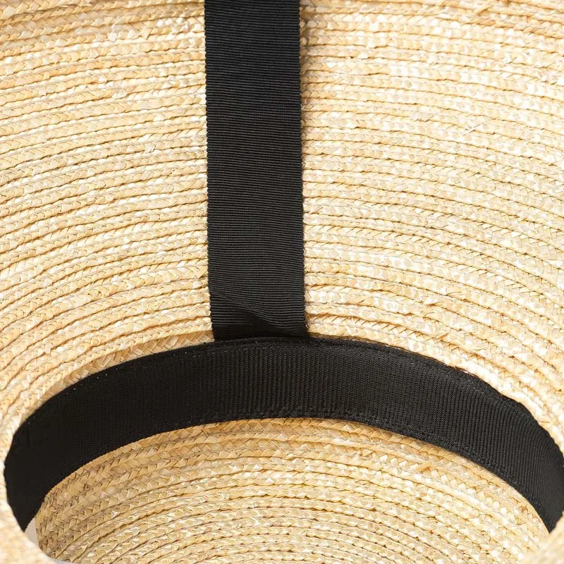 New Fashion Elegant Wide Brim Sun Hats for Women Travel Derby Summer Hats Lace Up Flat Top Cloche Straw Hats Floppy Beach Hat