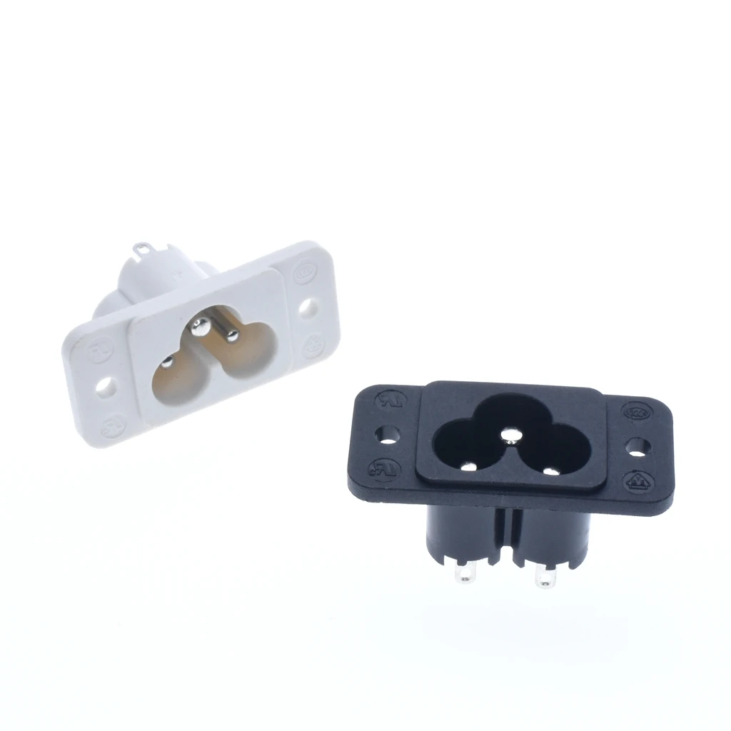 White Black 3 Pin IEC320 C6 Inlet Plug Power Socket AC 250V 2.5A  with Screw Mount Inlet